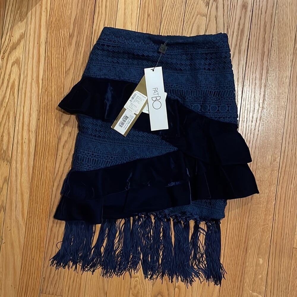 PatBo navy velvet and crochet fringe skirt size 0 brazil 32 - Picture 6 of 10